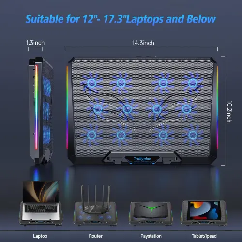 Base Enfriadora Trullypine para Laptop 14" – 12 Ventiladores, Ultra Silenciosa, USB, Diseño Ergonómico — imagen 4